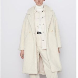 ZARA Cream Faux Shearling Sherpa Teddy Fur Coat